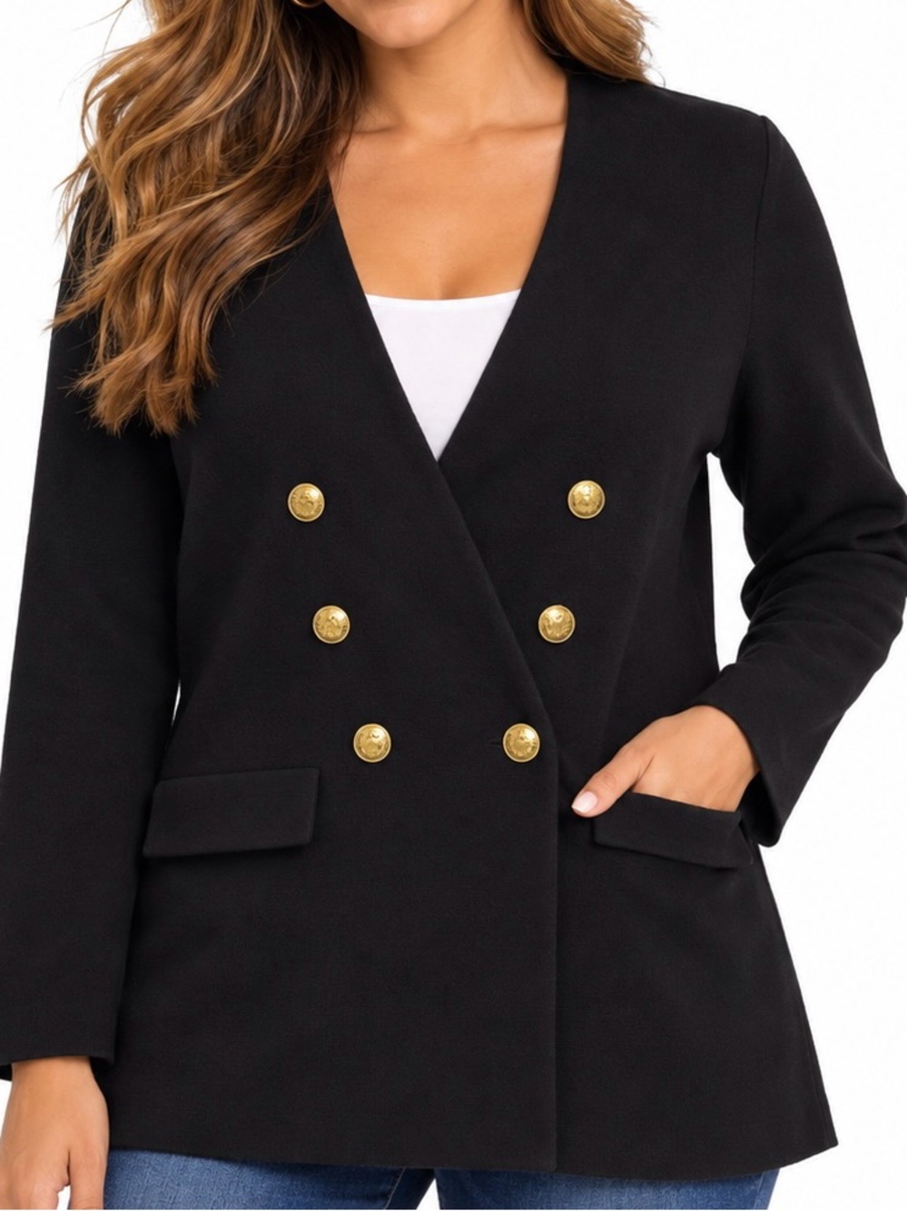 Marled Women’s Black Double Breasted Gold Button Blazer Jacket Size Medium